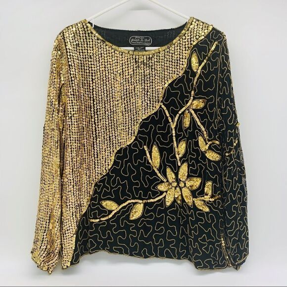 Jean for Joseph Le Bon Vintage 💯% Silk Gold Top LARGE - Picture 2 of 14